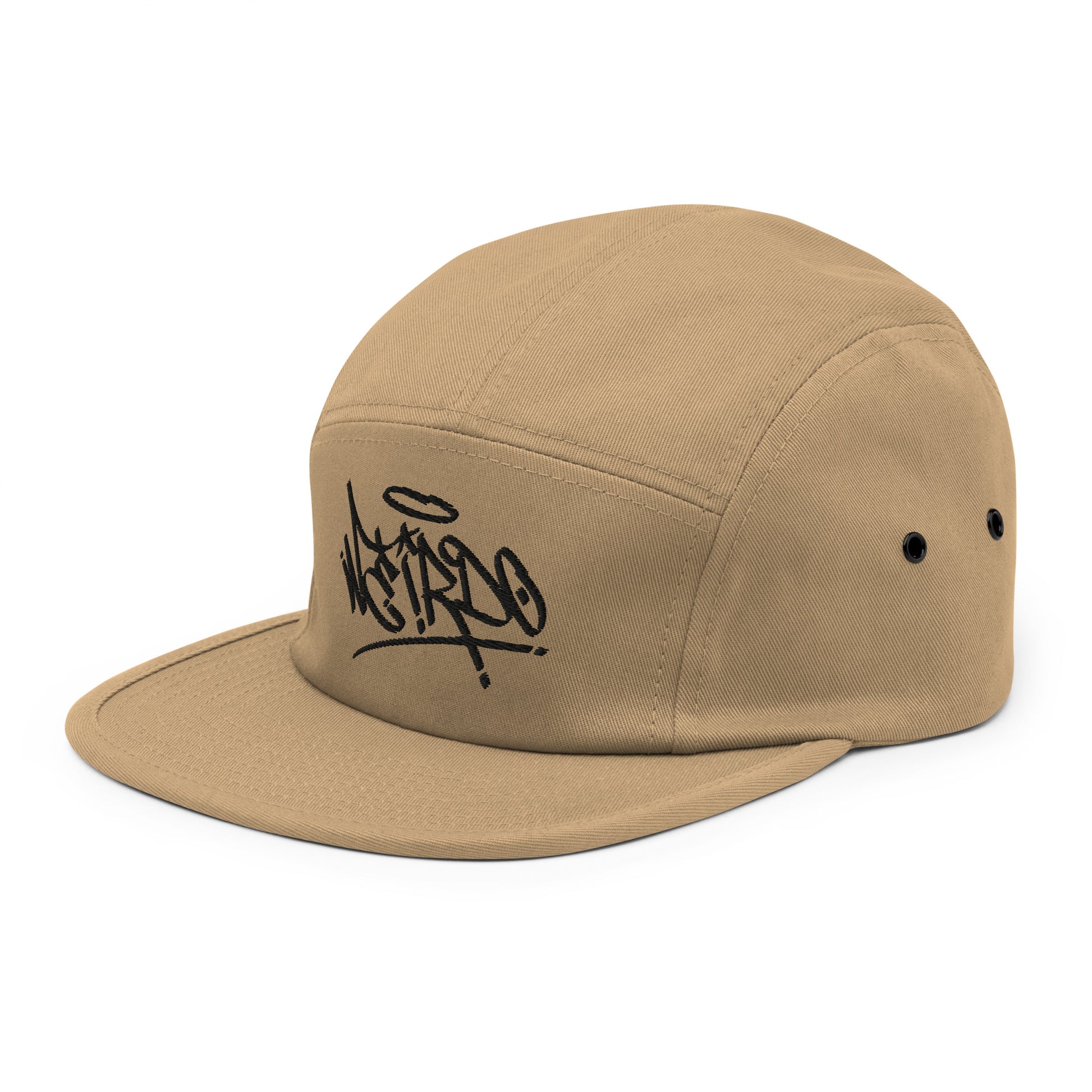 Khaki-Weirdo Graffiti Tag 5-panel Snapback Hat from B.Different Clothing, 
3/4 left view, graffiti-inspired streetwear