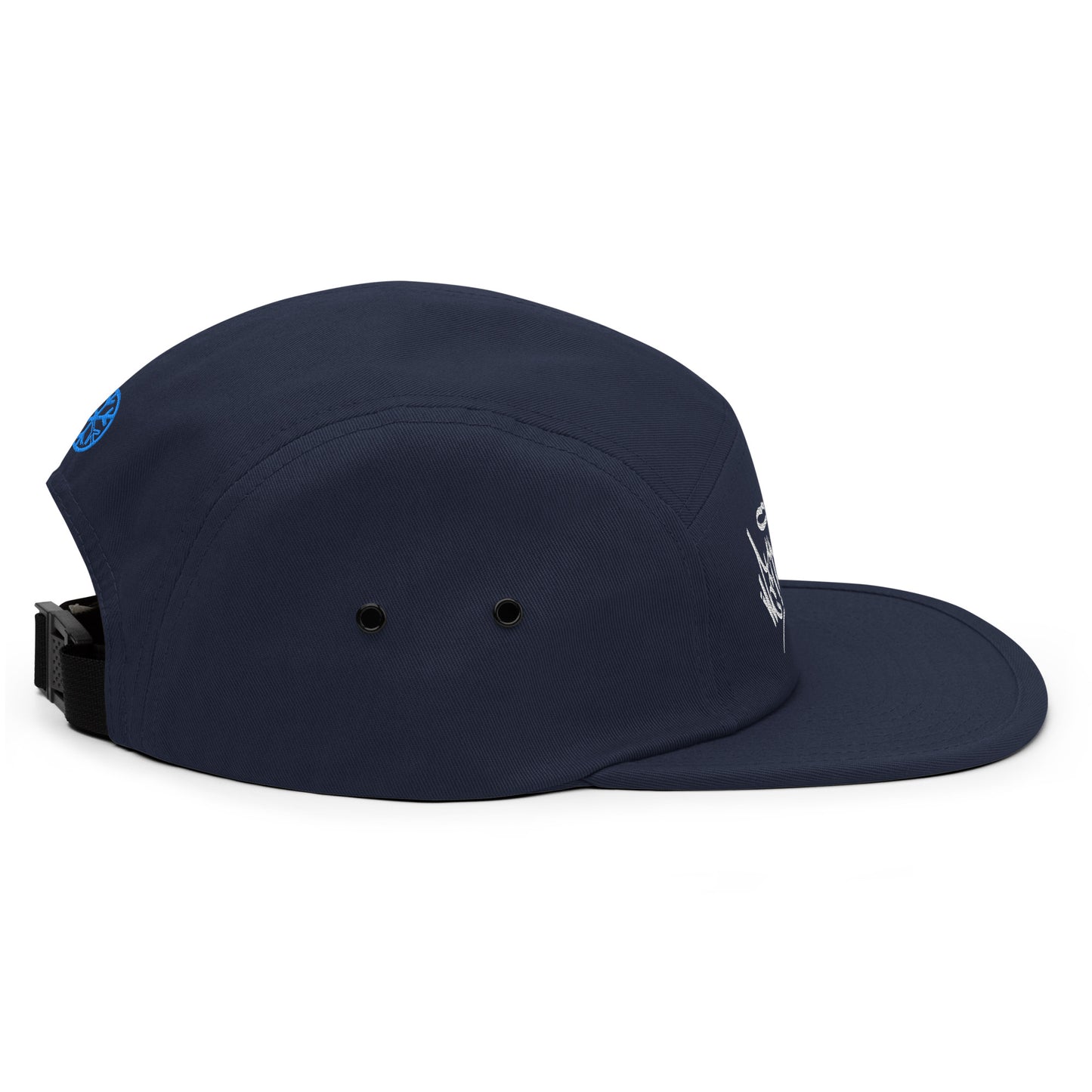 Navy-Weirdo Graffiti Tag 5-panel Snapback Hat from B.Different Clothing, right view, graffiti-inspired streetwear