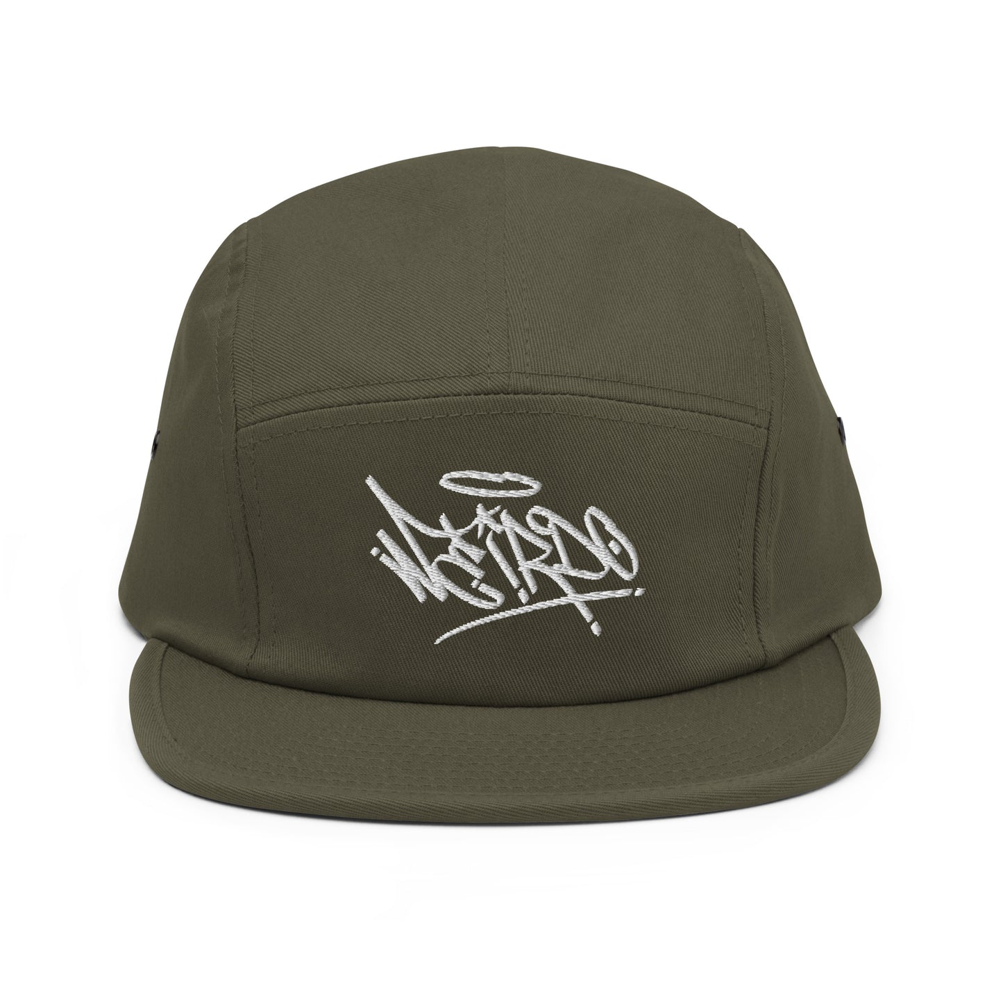 Green-Weirdo Graffiti Tag 5-panel Snapback Hat from B.Different Clothing, front view, graffiti-inspired streetwear