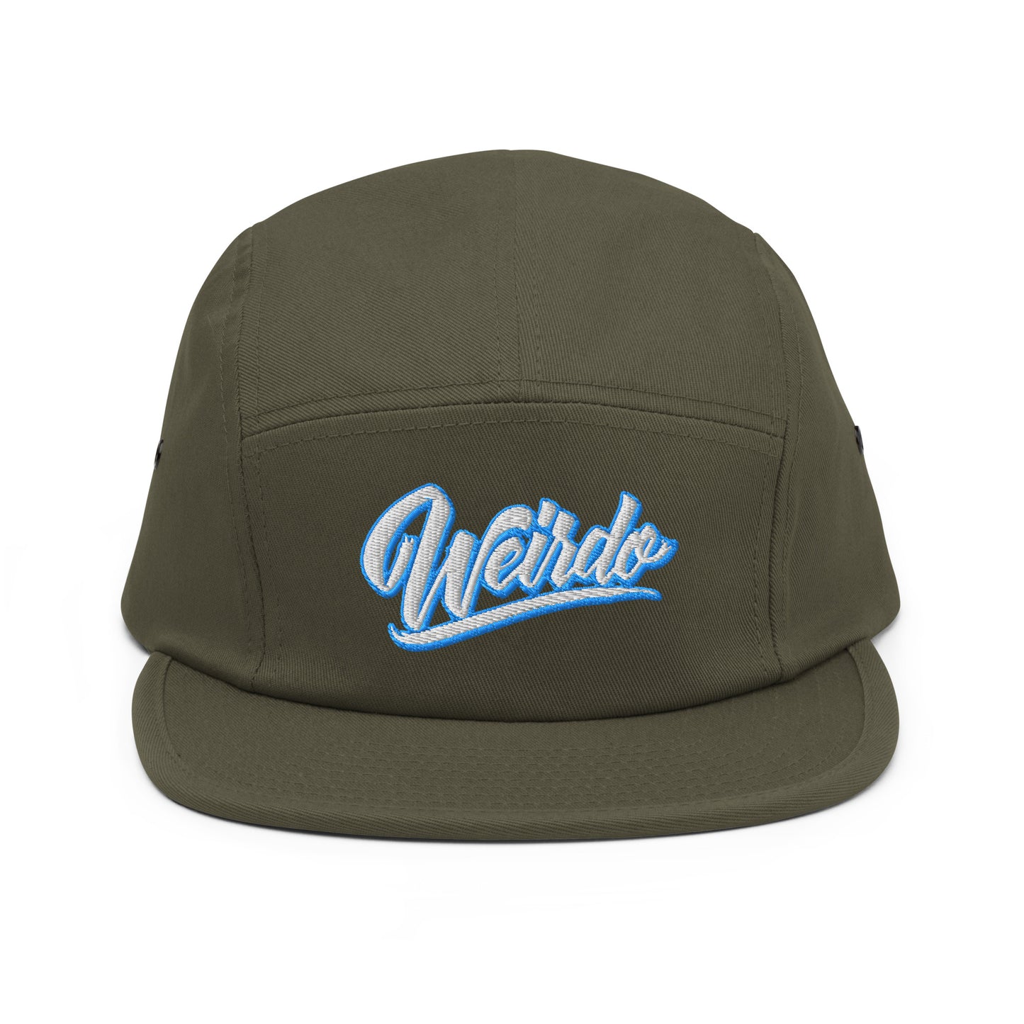 Green-Weirdo 5-panel Snapback Hat from B.Different Clothing, front view, graffiti-inspired streetwear