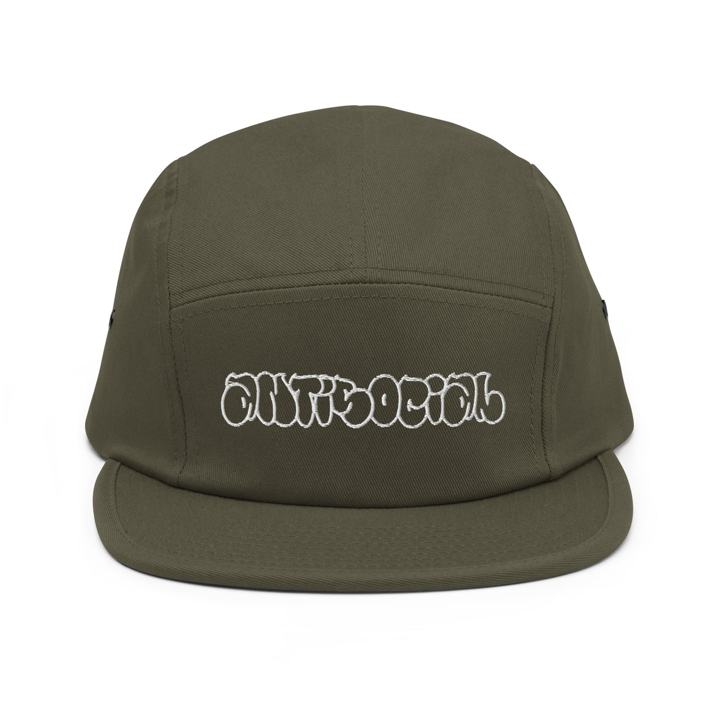 Green-Antisocial Graffiti Hollow 5-Panel Snapback Hat from B.Different Clothing, front view, graffiti-inspired streetwear