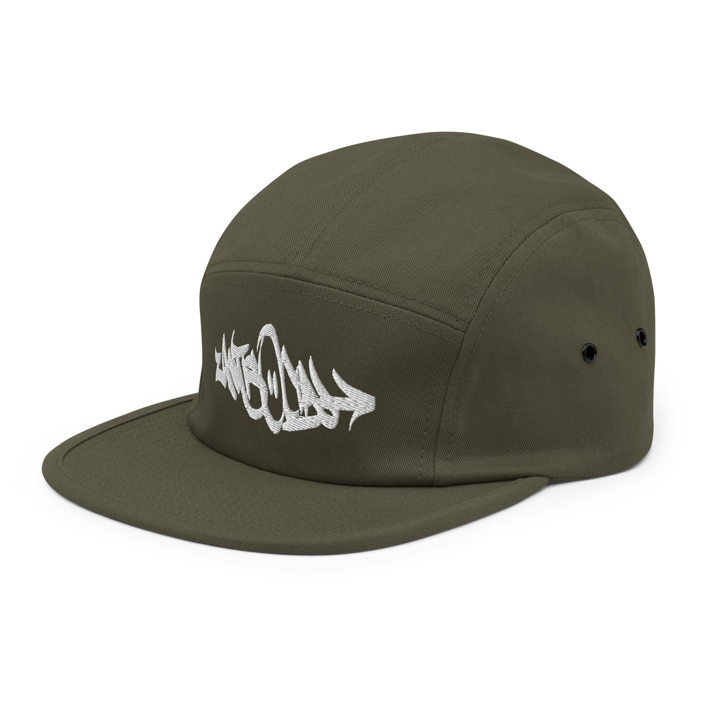 Green-Antisocial Graffiti Tag 5-Panel Snapback Hat from B.Different Clothing, 3/4 left view, graffiti-inspired streetwear