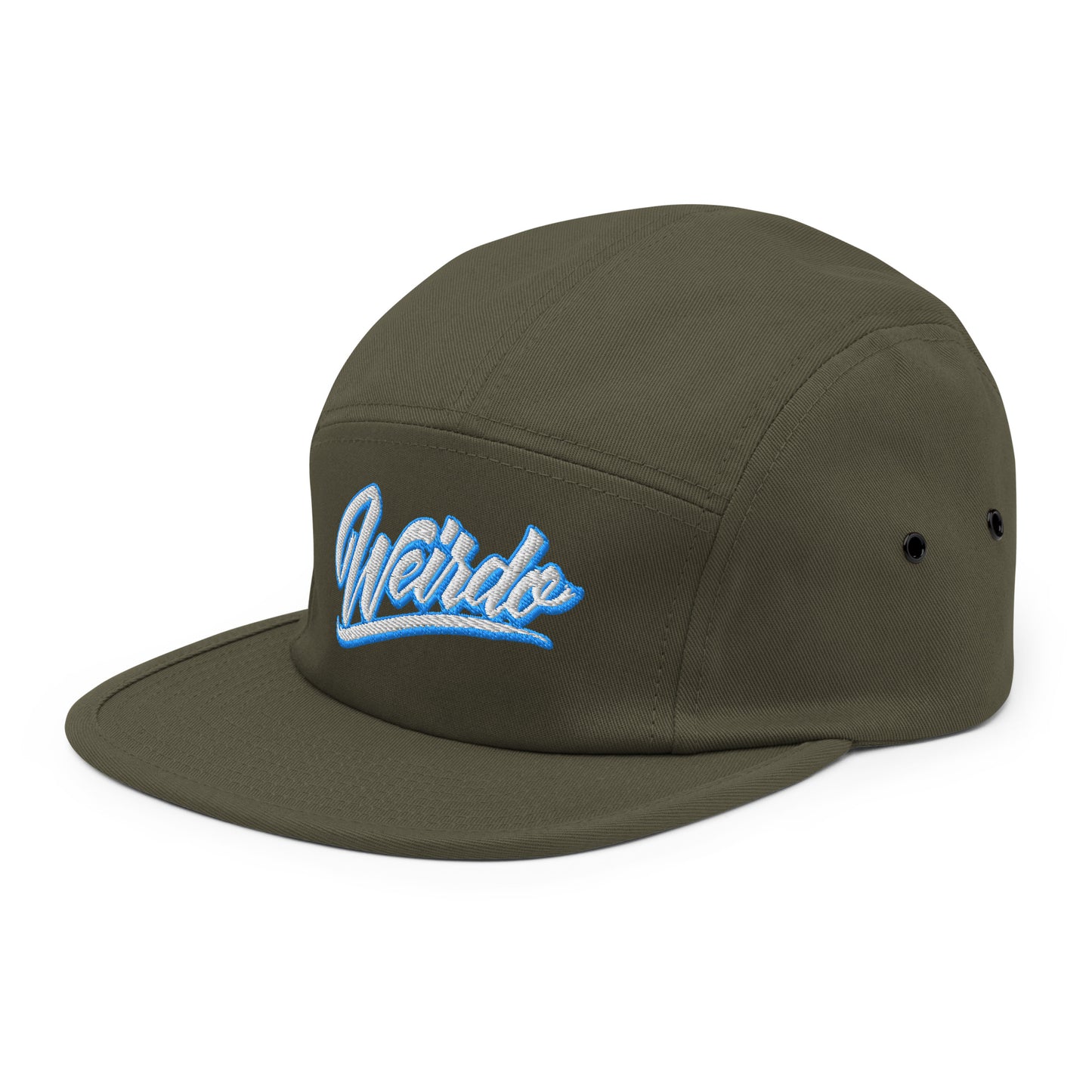 Green-Weirdo 5-panel Snapback Hat from B.Different Clothing, 3/4 left view, graffiti-inspired streetwear