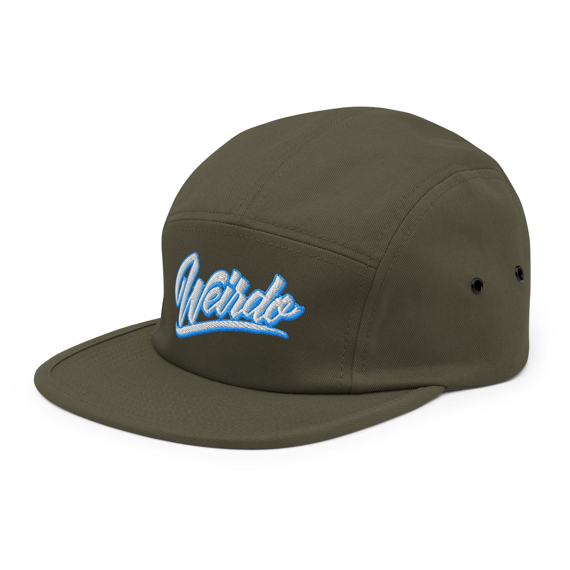 Green-Weirdo 5-panel Snapback Hat from B.Different Clothing, 3/4 left view, graffiti-inspired streetwear