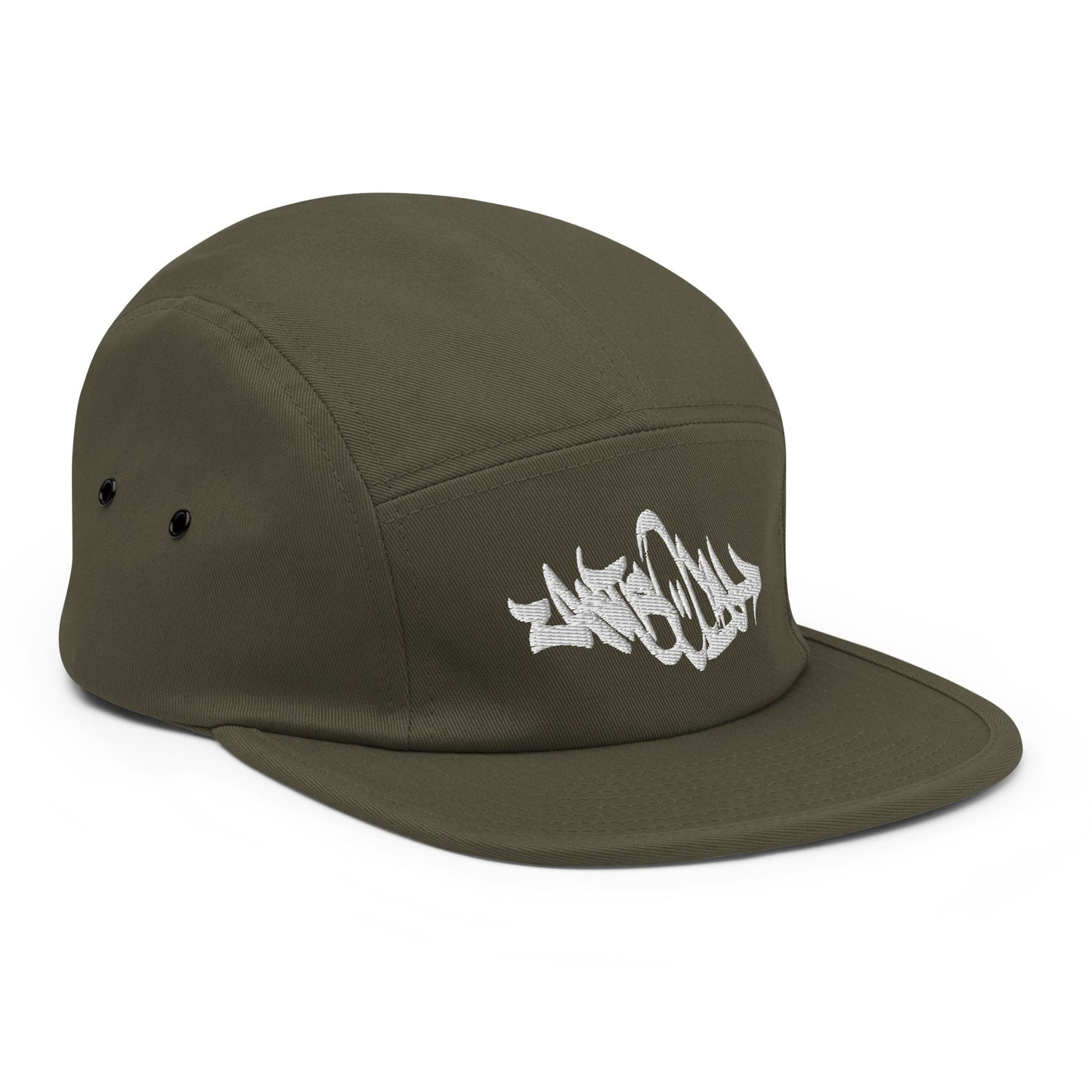 Green-Antisocial Graffiti Tag 5-Panel Snapback Hat from B.Different Clothing, 3/4 right view, graffiti-inspired streetwear