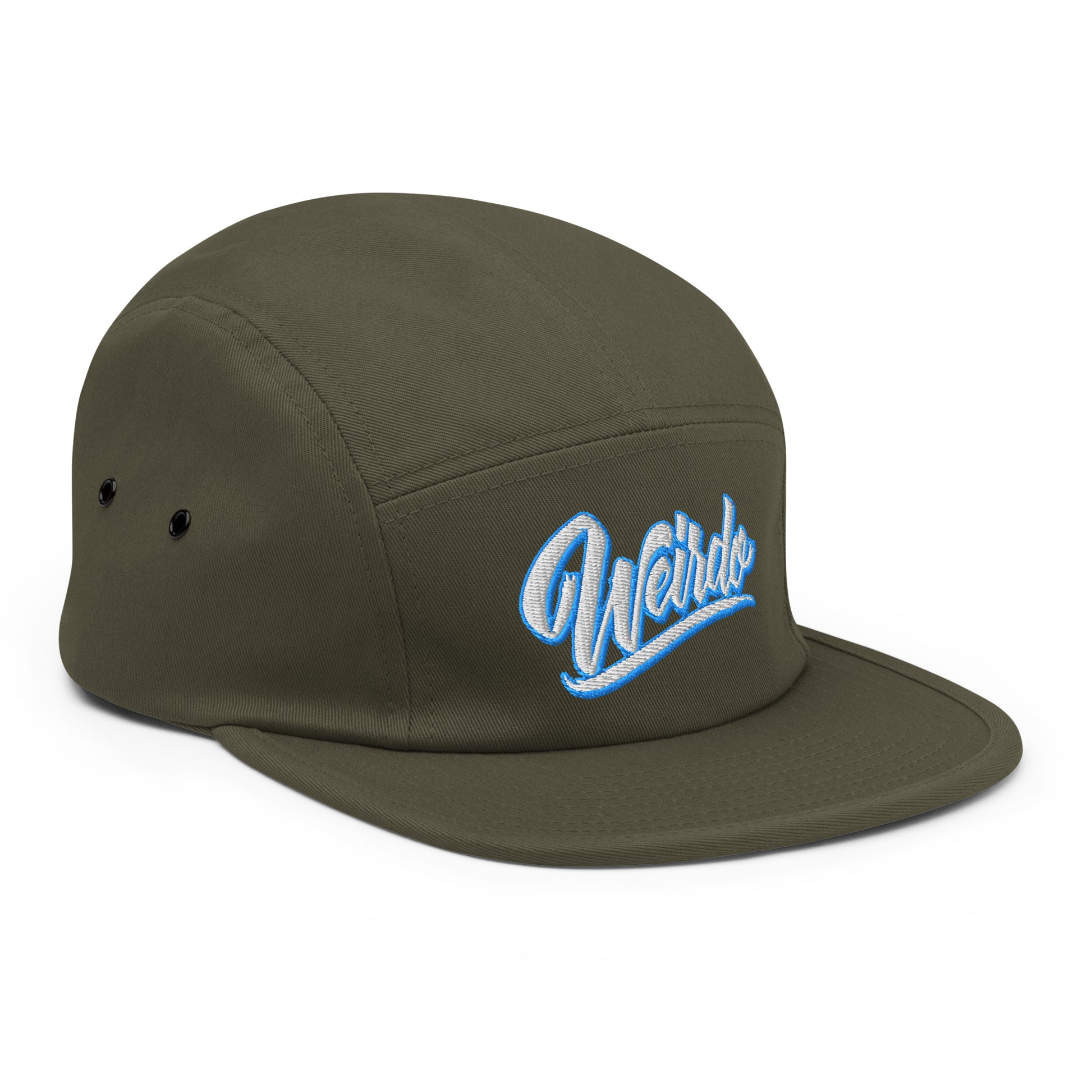 Green-Weirdo 5-panel Snapback Hat from B.Different Clothing, 3/4 right view, graffiti-inspired streetwear