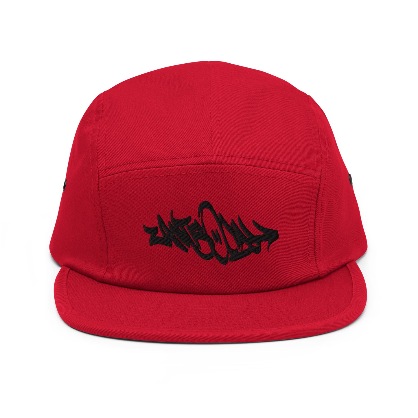 Red-Antisocial Graffiti Tag 5-Panel Snapback Hat from B.Different Clothing, front view, graffiti-inspired streetwear