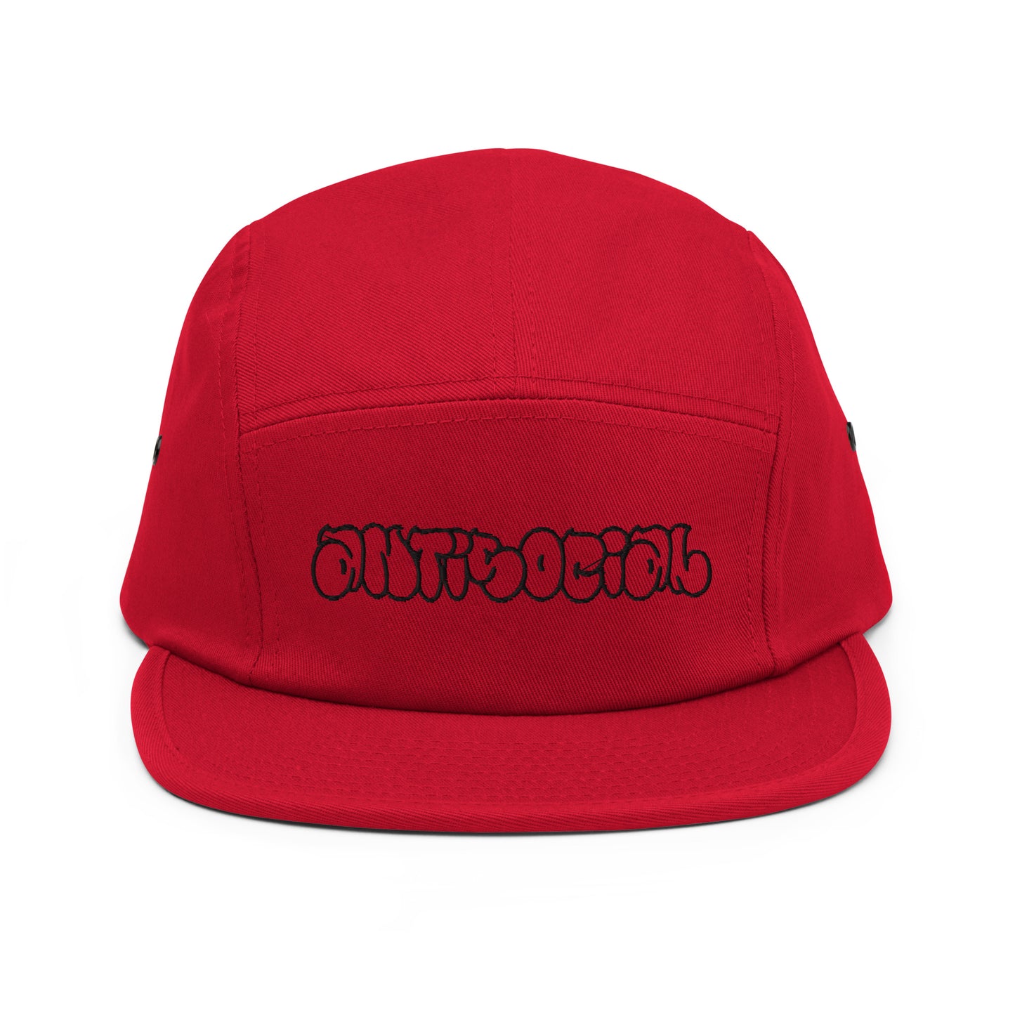 Red-Antisocial Graffiti Hollow 5-Panel Snapback Hat from B.Different Clothing, front view, graffiti-inspired streetwear