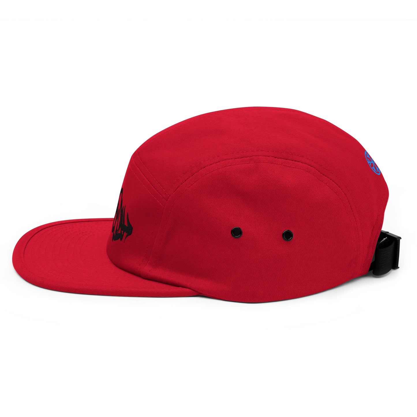 Red-Antisocial Graffiti Tag 5-Panel Snapback Hat from B.Different Clothing, left view, graffiti-inspired streetwear