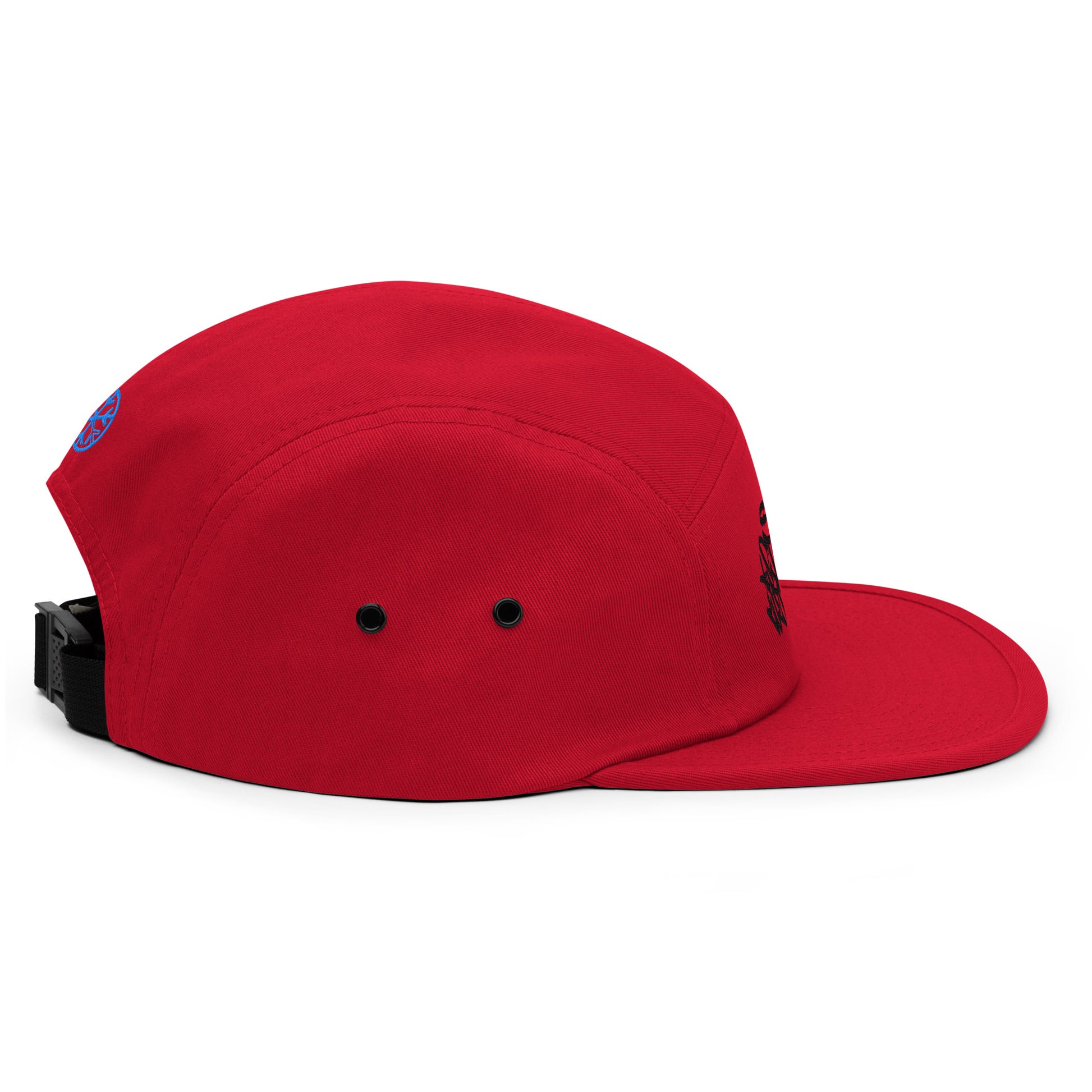 Red-Stay Weird Graffiti Tag 5-Panel Snapback Hat from B.Different Clothing, right view, graffiti-inspired streetwear
