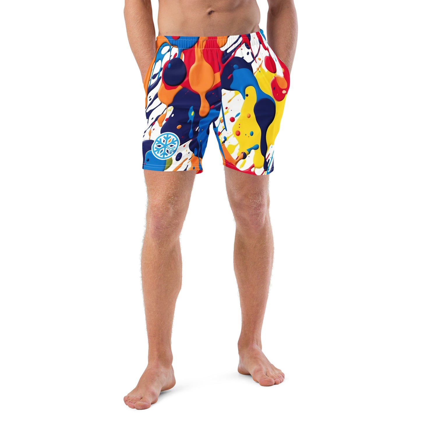 man front with paint splashes swim shorts by B.Different Clothing independent streetwear inspired by street art graffiti