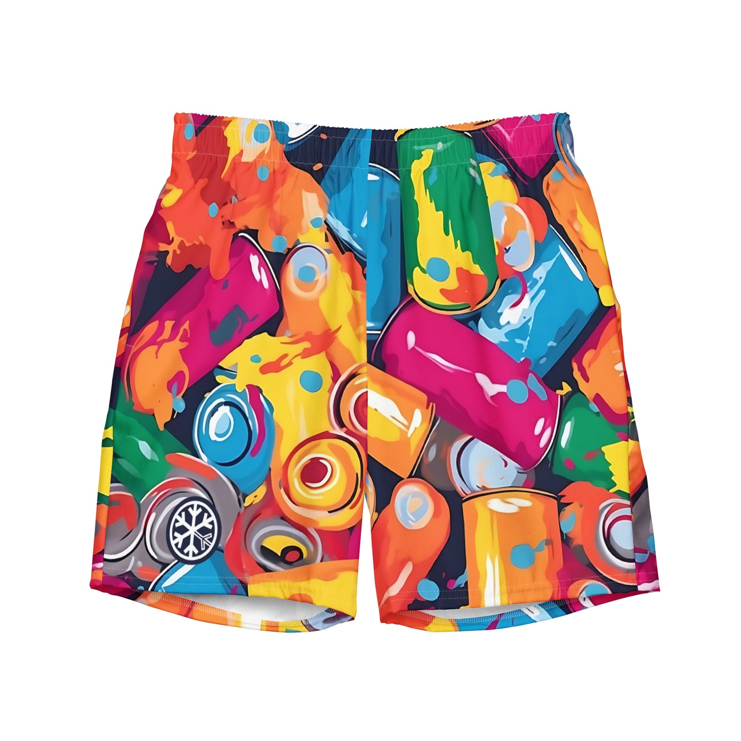 -Spray Cans Graffiti Swim Shorts from B.Different Clothing, front view, graffiti-inspired streetwear