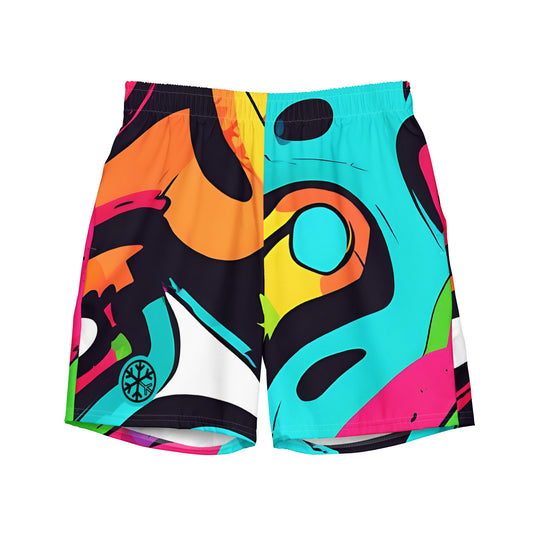 -Paint Blend Graffiti Swim Shorts from B.Different Clothing, front view, graffiti-inspired streetwear