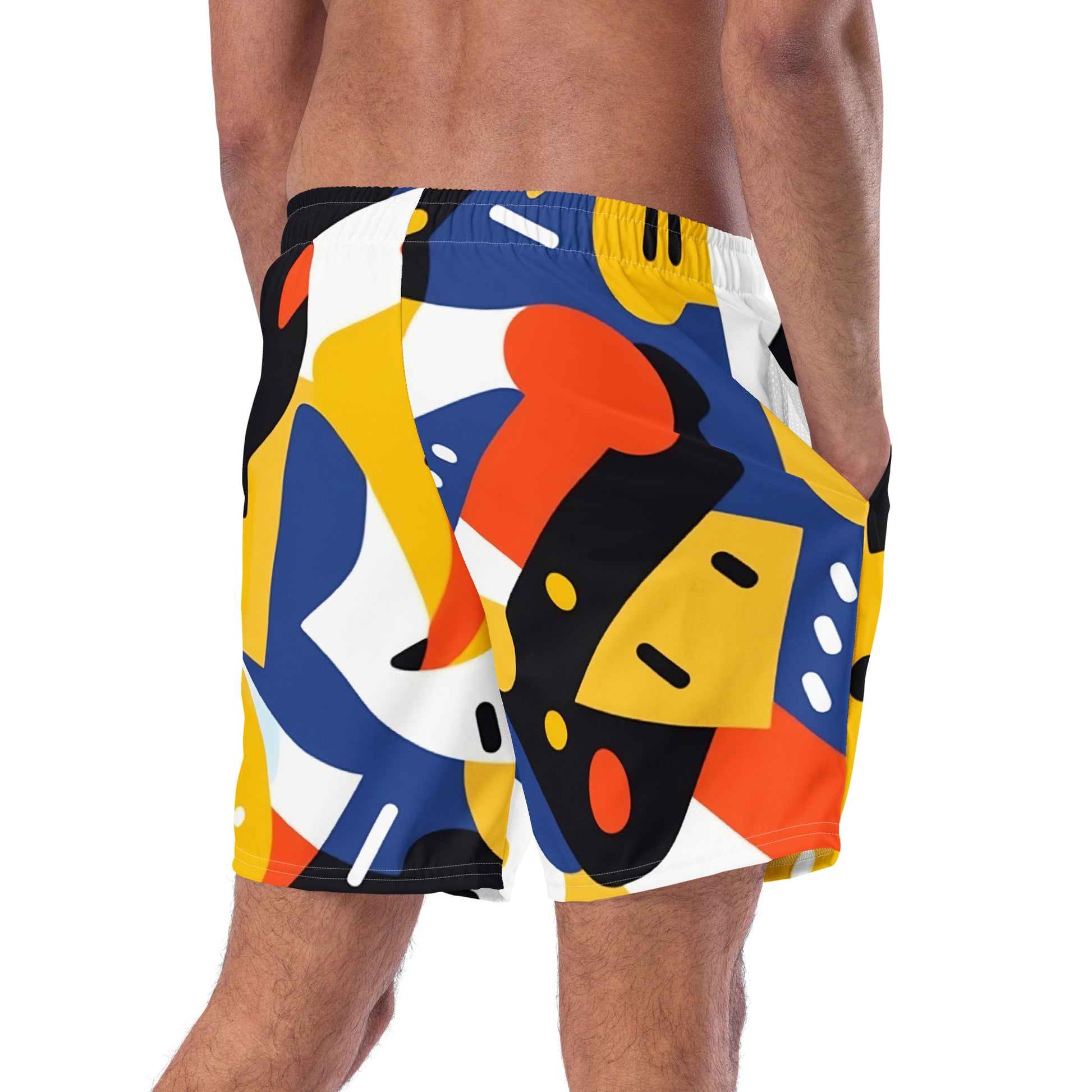 man back with do the right thing swim shorts by B.Different Clothing independent streetwear inspired by street art graffiti