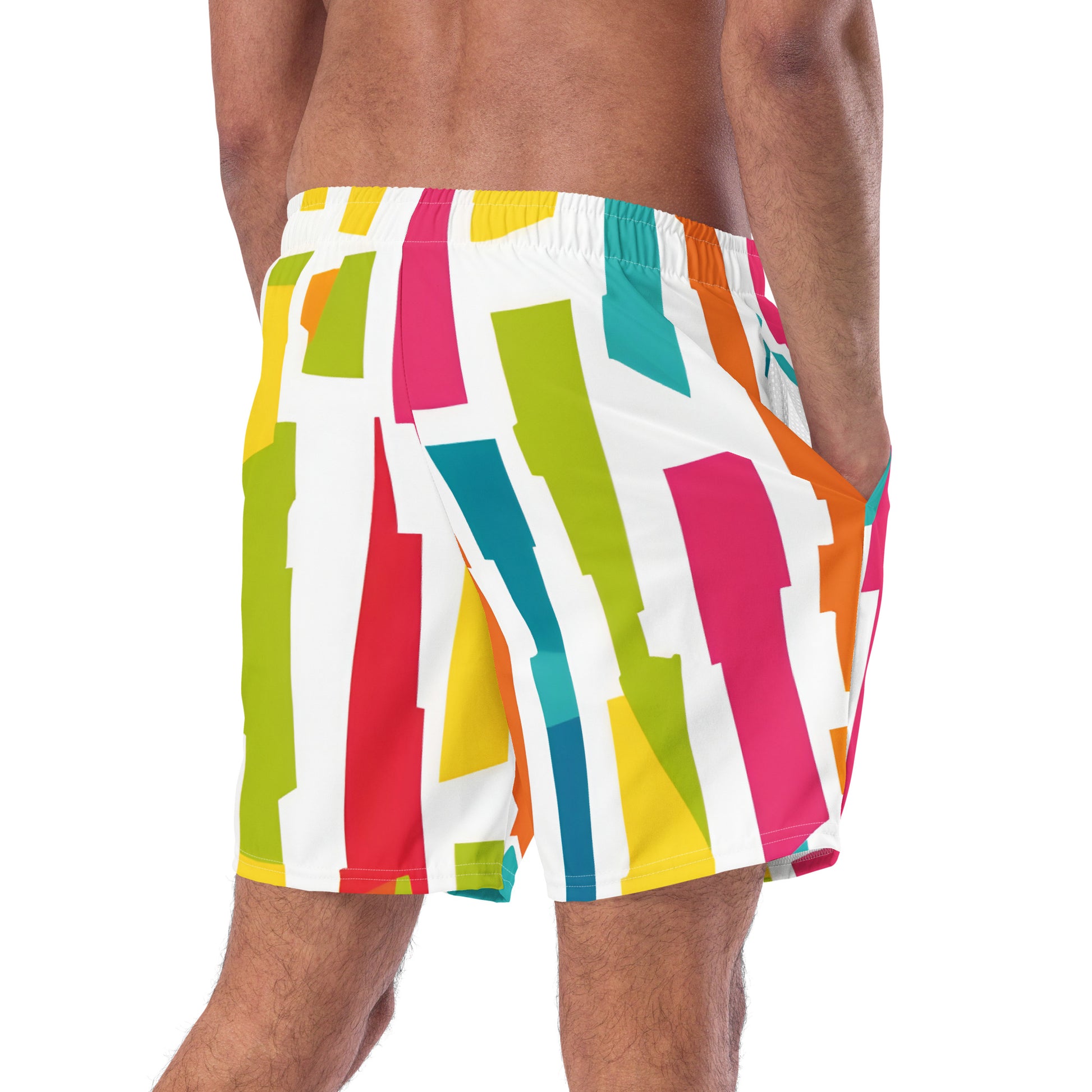 -Good Vibes Graffiti Swim Shorts from B.Different Clothing, male model back view, graffiti-inspired streetwear