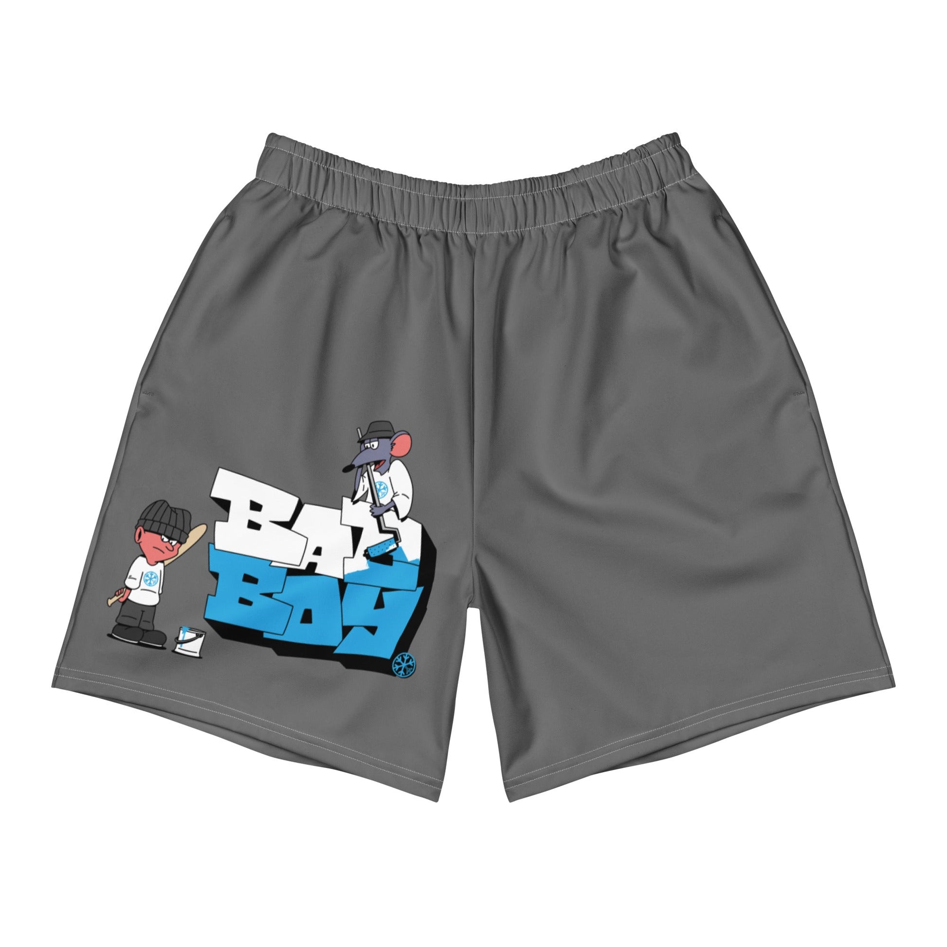 Gray-Bad Boy Graffiti Shorts from B.Different Clothing, front view, graffiti-inspired streetwear