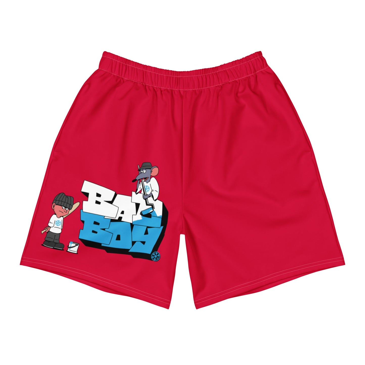 Red-Bad Boy Graffiti Shorts from B.Different Clothing, front view, graffiti-inspired streetwear