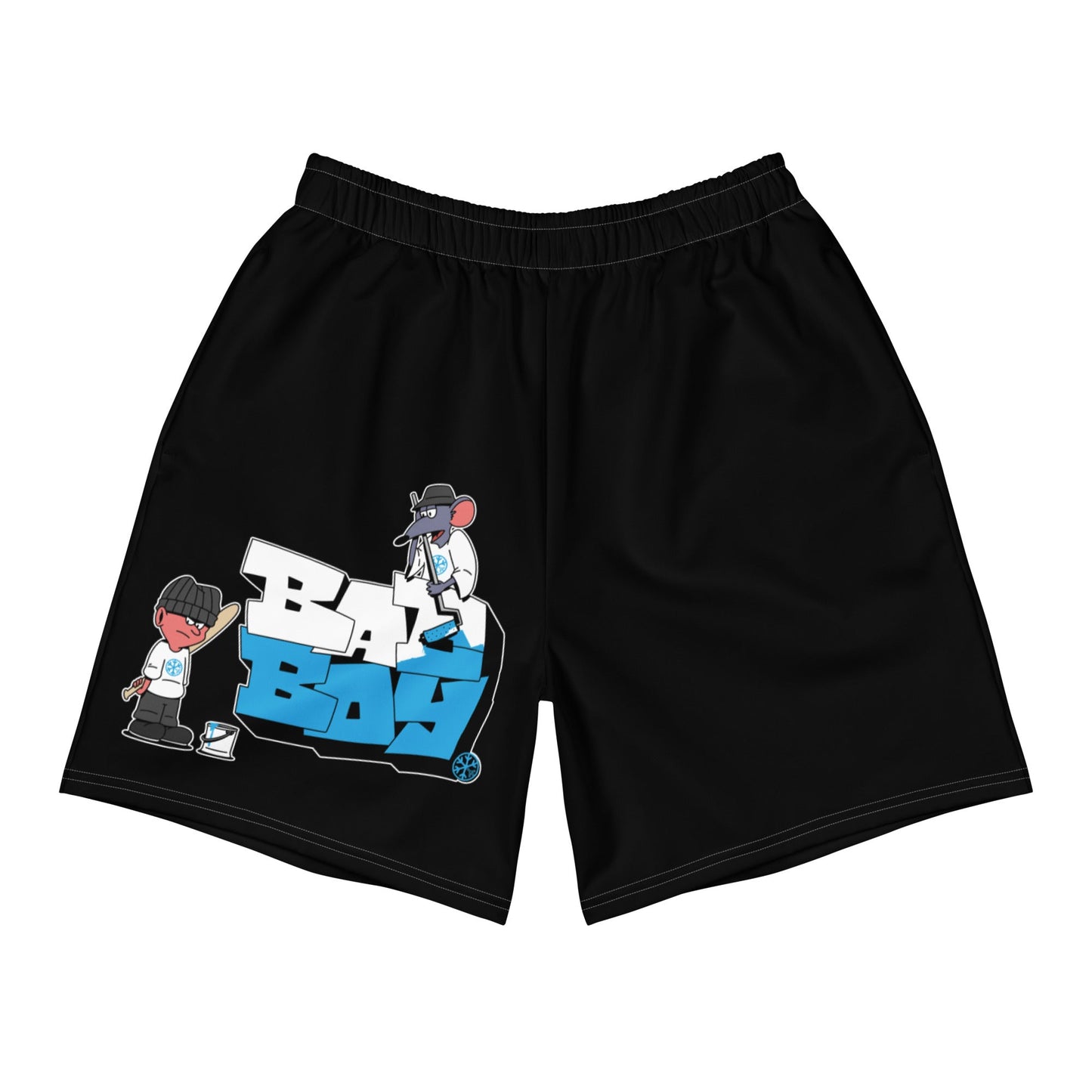 Black-Bad Boy Graffiti Shorts from B.Different Clothing, front view, graffiti-inspired streetwear