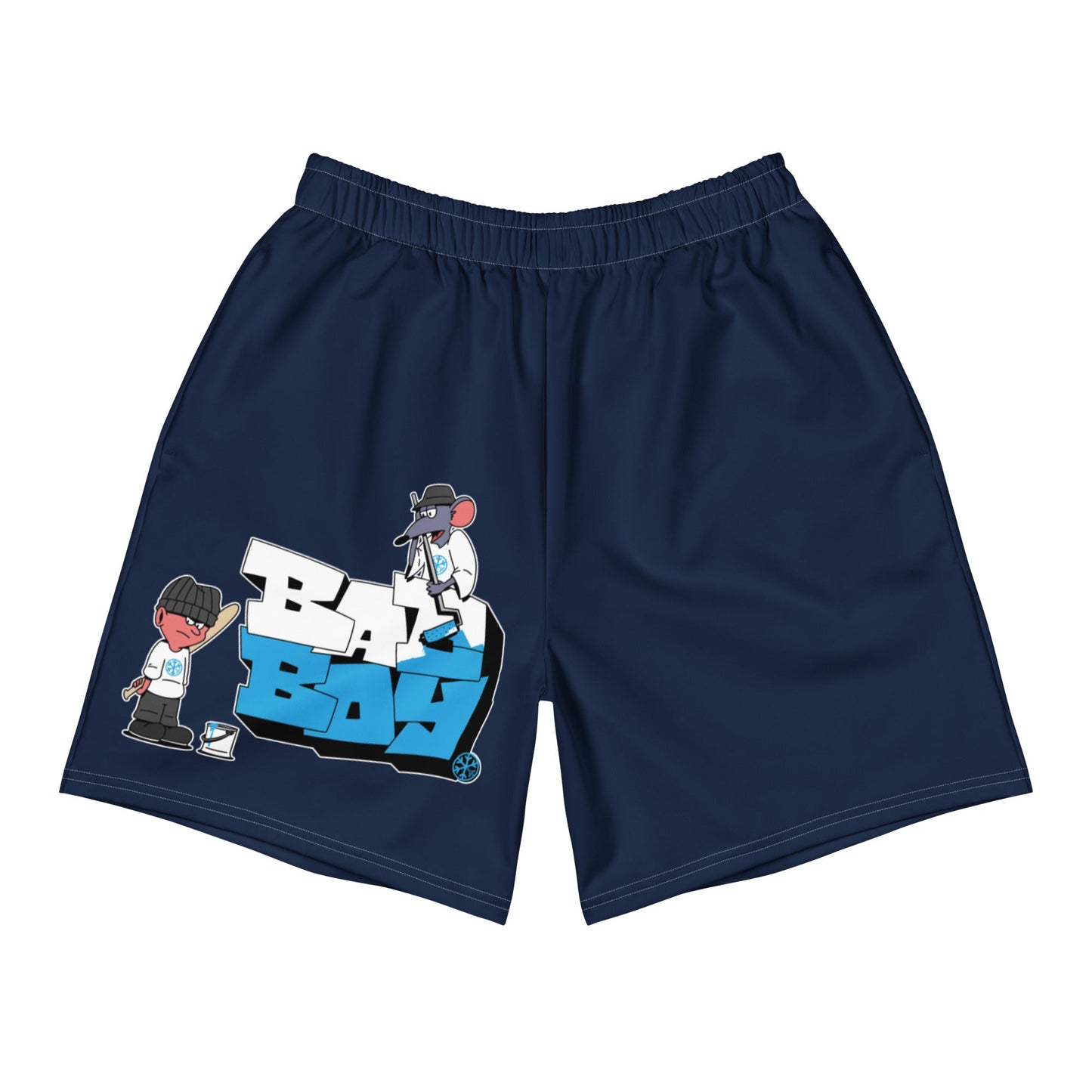 Navy-Bad Boy Graffiti Shorts from B.Different Clothing, front view, graffiti-inspired streetwear