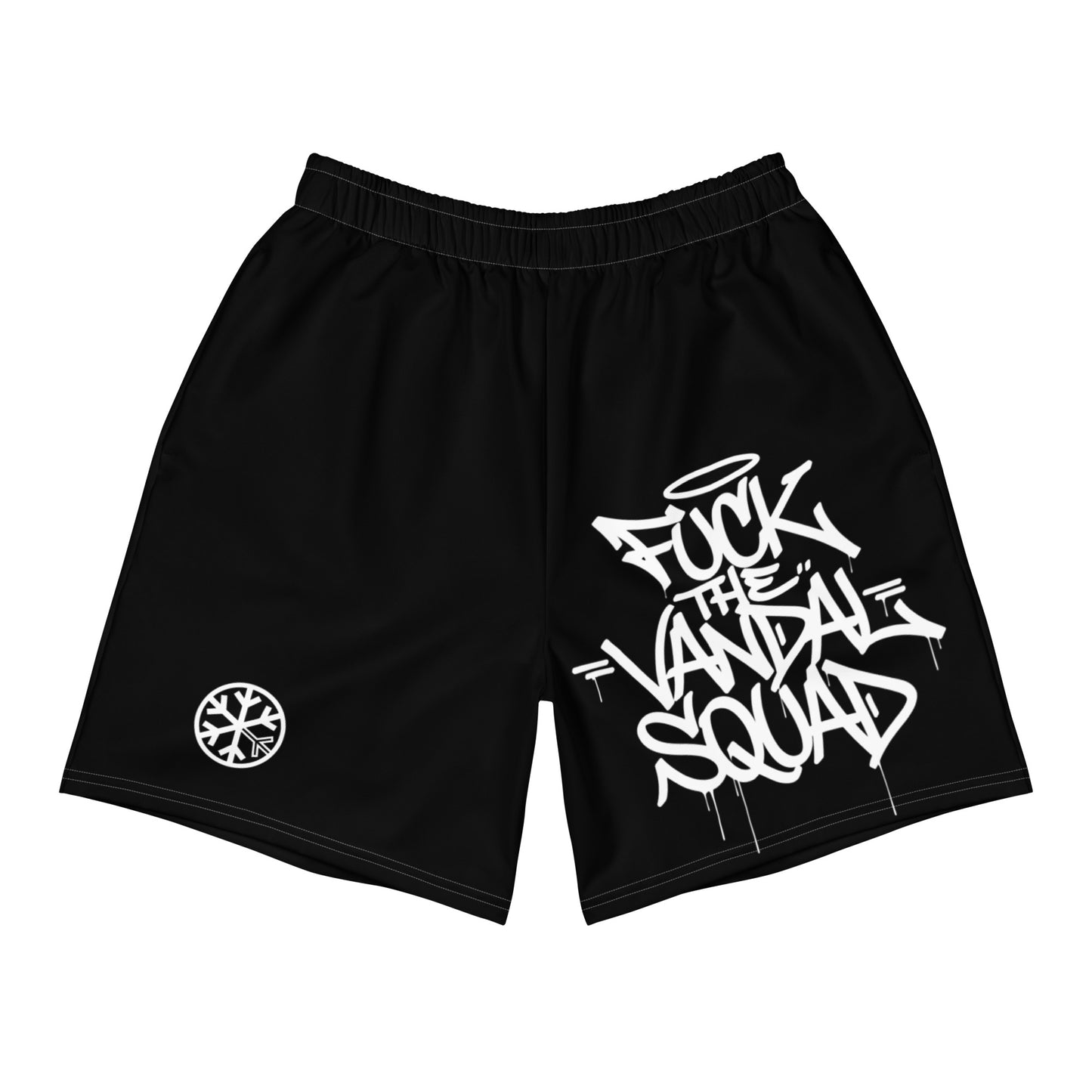 Black-Fuck The Vandal Squad Graffiti Shorts from B.Different Clothing, front view, graffiti-inspired streetwear