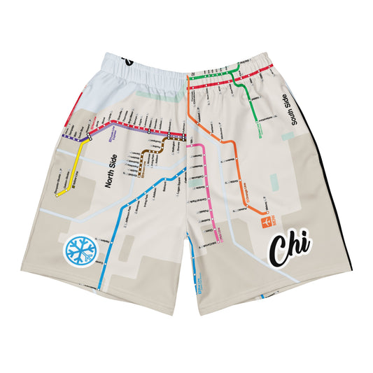 Chi-Subway Map Graffiti Shorts from B.Different Clothing, front view, graffiti-inspired streetwear