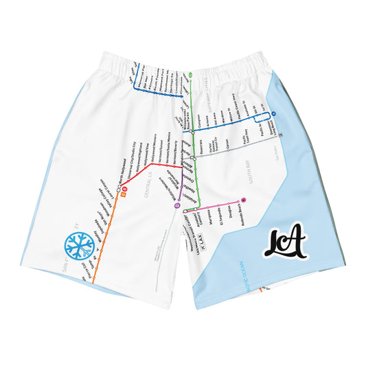 LA-Subway Map Graffiti Shorts from B.Different Clothing, front view, graffiti-inspired streetwear
