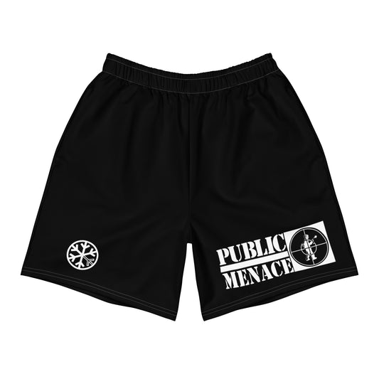 Black-Public Menace Graffiti Shorts from B.Different Clothing, front view, graffiti-inspired streetwear