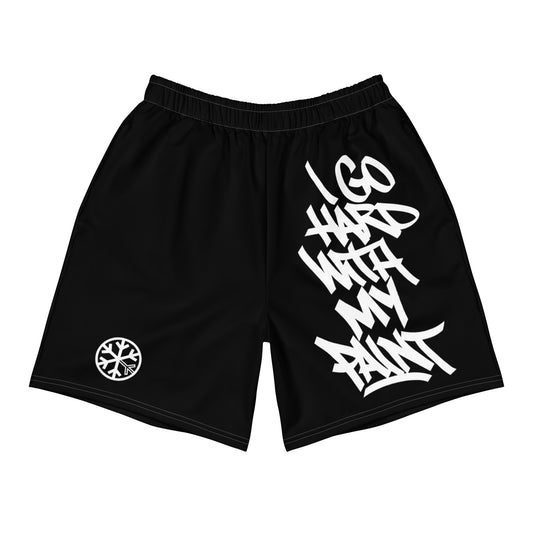 Black-I Go Hard With My Paint Graffiti Shorts from B.Different Clothing, front view, graffiti-inspired streetwear