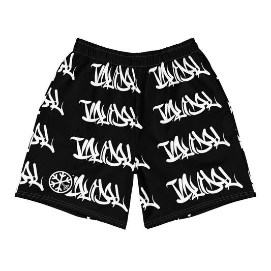 Black-Vandal Graffiti Tag Shorts from B.Different Clothing, front view, graffiti-inspired streetwear