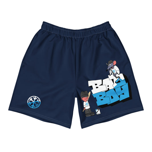 Navy-Bad Boy Graffiti Shorts from B.Different Clothing, front view, graffiti-inspired streetwear