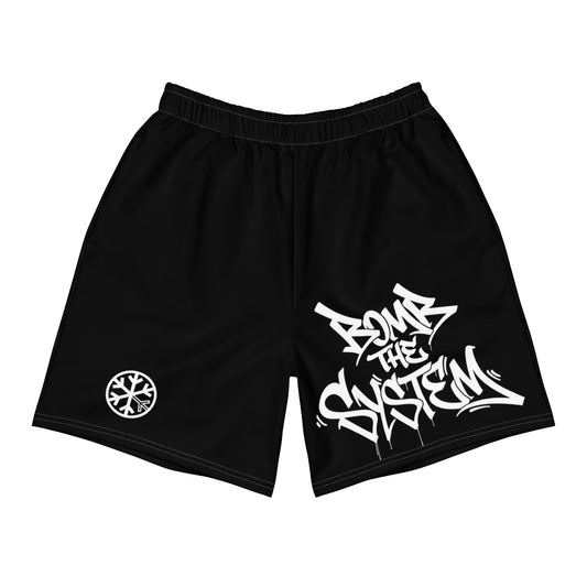 Black-Bomb The System Graffiti Shorts from B.Different Clothing, front view, graffiti-inspired streetwear