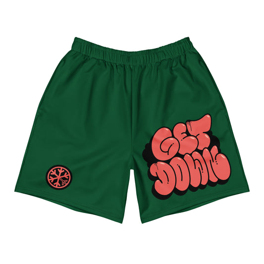 Green-Get Down Graffiti Throw-up Shorts from B.Different Clothing, front view, graffiti-inspired streetwear
