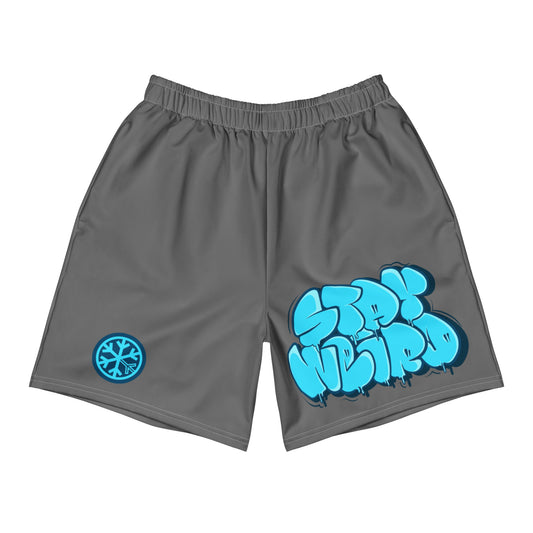Gray-Stay Weird Graffiti Throw-up Shorts from B.Different Clothing, front view, graffiti-inspired streetwear
