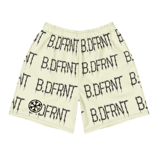 Beige-B.DFRNT Barbed Wire Shorts from B.Different Clothing, front view, graffiti-inspired streetwear