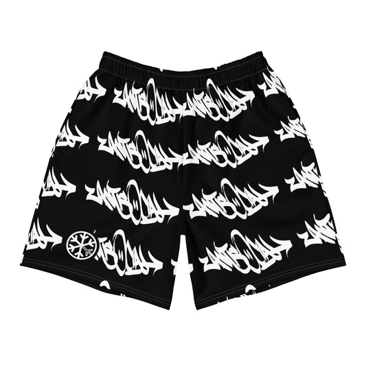 Black-Antisocial Graffiti Tag Shorts from B.Different Clothing, front view, graffiti-inspired streetwear