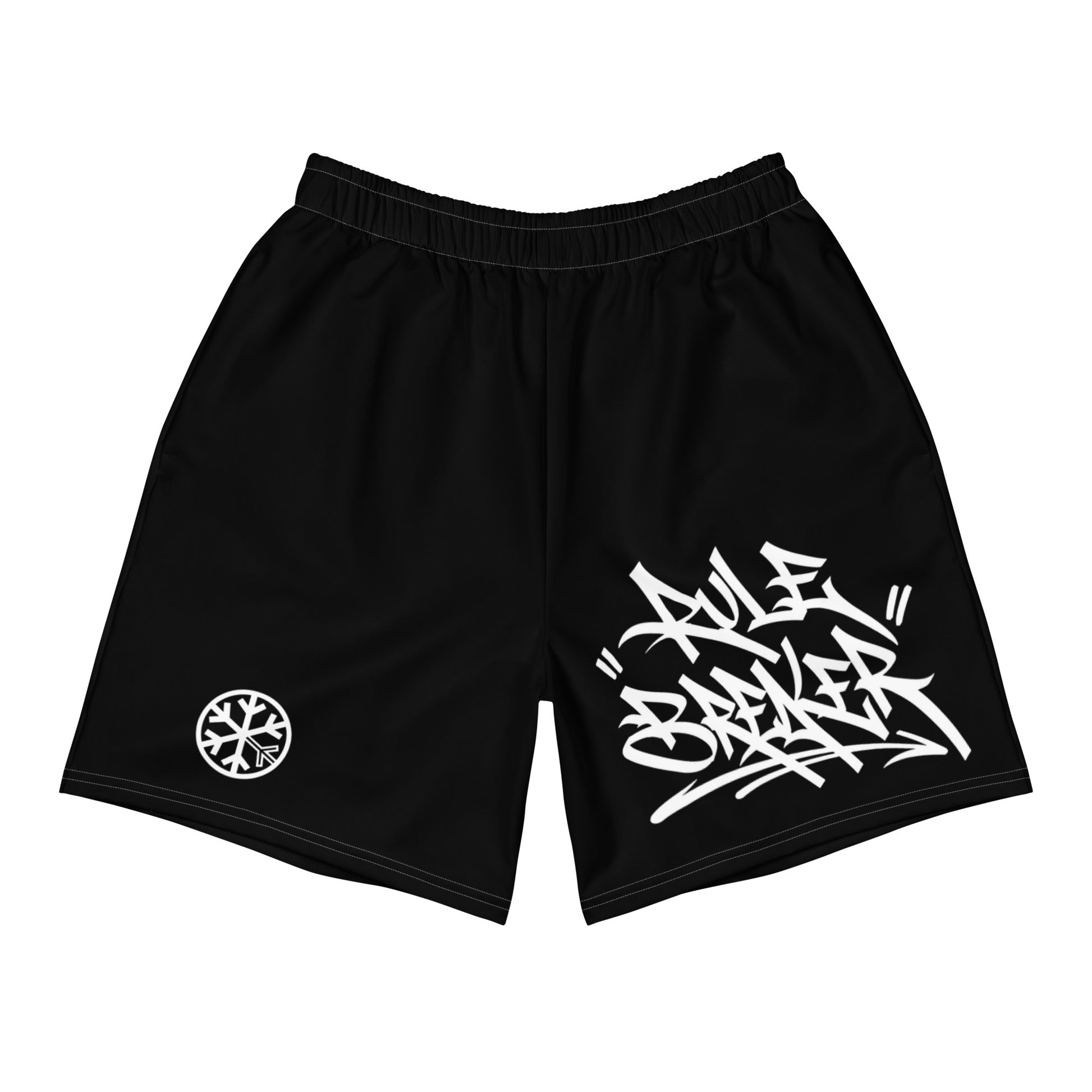 White-Rule Breaker Graffiti Tag Shorts from B.Different Clothing, front view, graffiti-inspired streetwear
