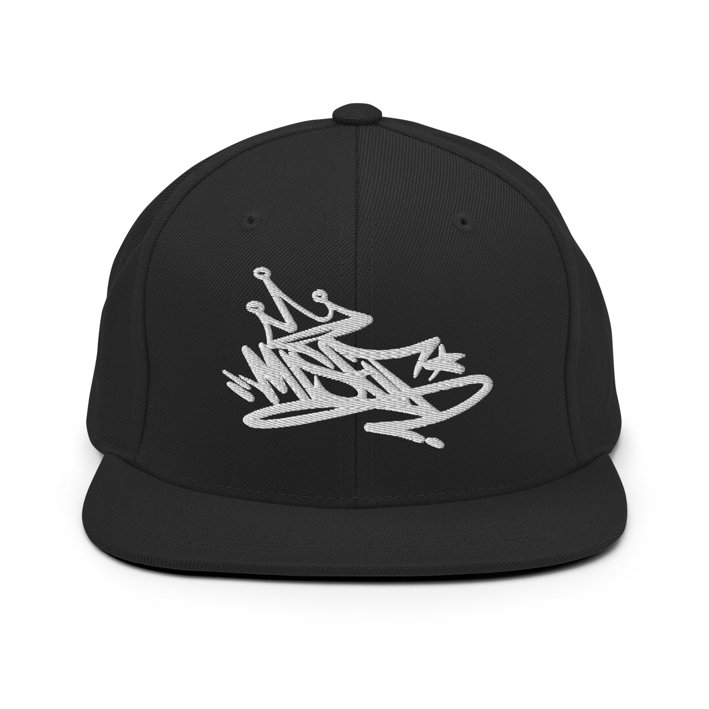 Black-Misfit Graffiti Tag Snapback Hat from B.Different Clothing, front view, graffiti-inspired streetwear