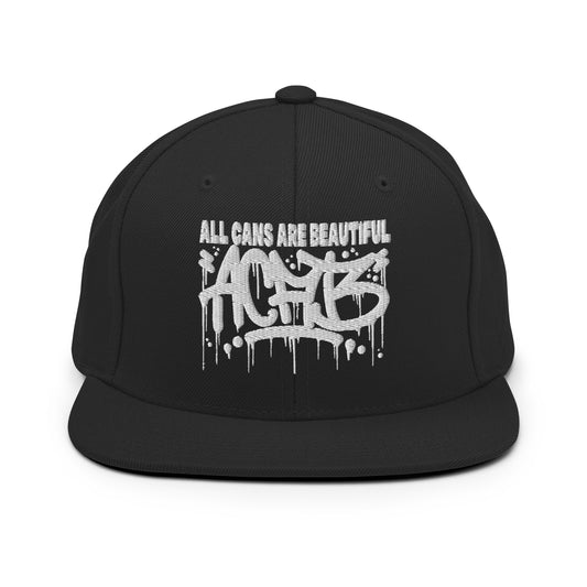 Black-ACAB Graffiti Tag Snapback Hat from B.Different Clothing, front view, graffiti-inspired streetwear