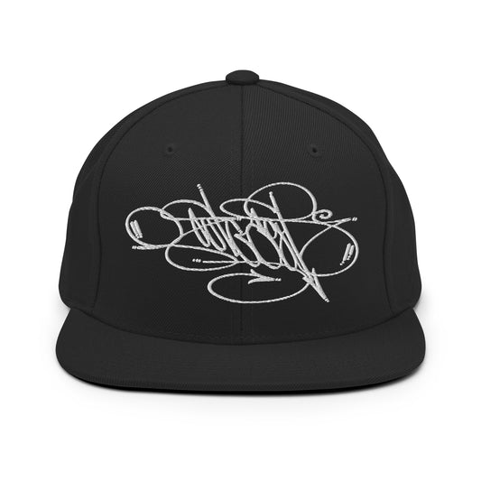 Black-Outcast Tag Snapback Hat by Graffiti Dad from B.Different Clothing, front view, graffiti-inspired streetwear