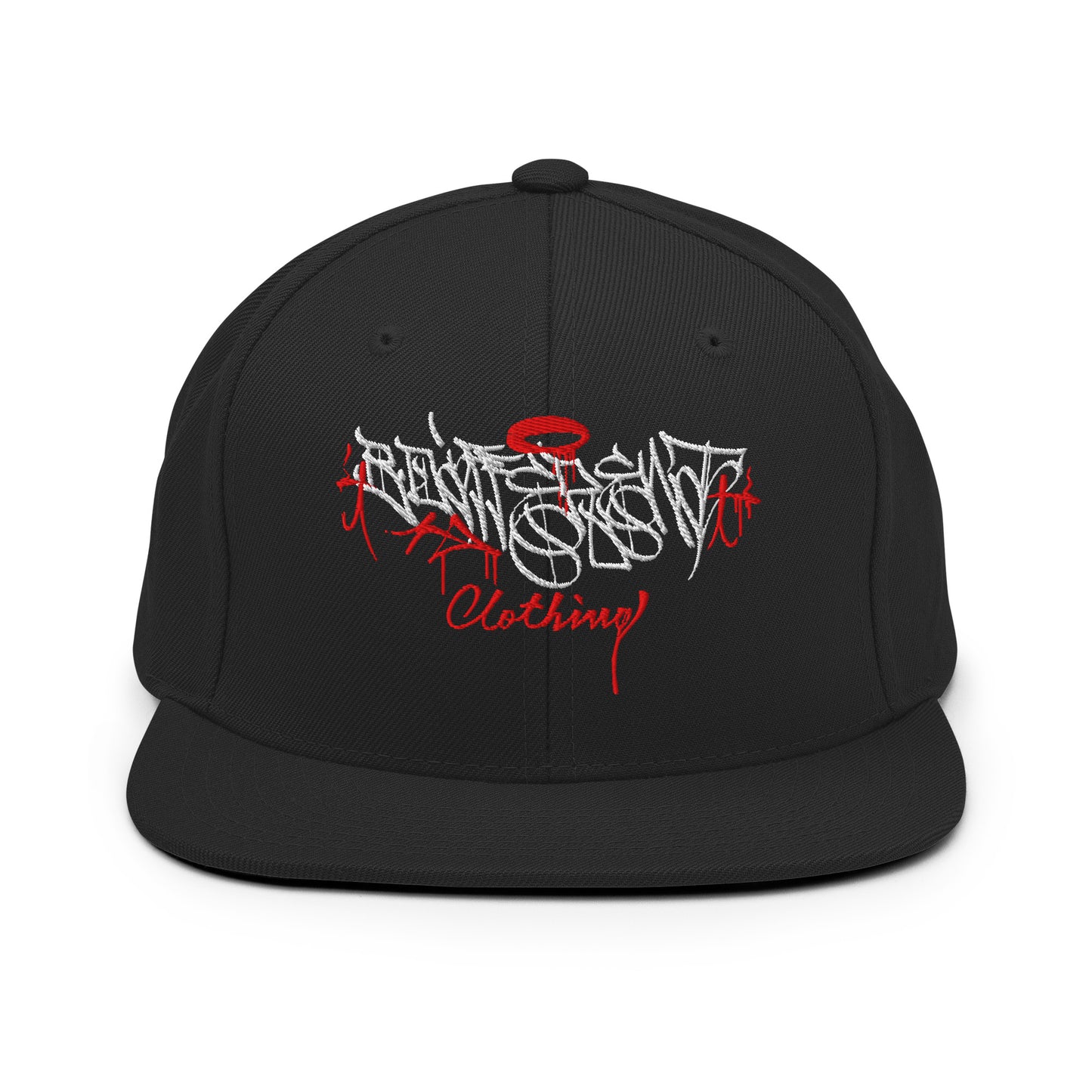 Black-Caos One Collab Graffiti Snapback Hat from B.Different Clothing, front view, graffiti-inspired streetwear
