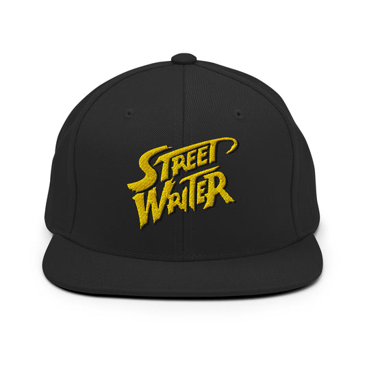 Black-Street Writer Graffiti Snapback Hat from B.Different Clothing, front view, graffiti-inspired streetwear