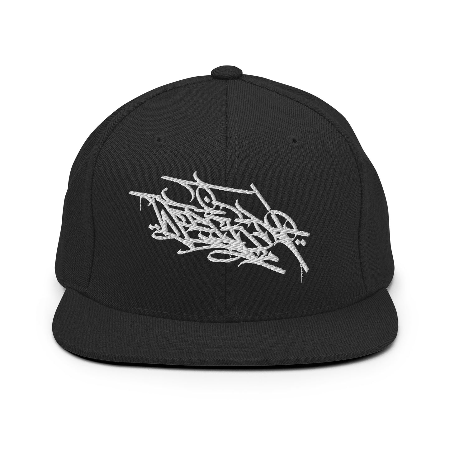 Black-Weirdo Graffiti Tag Snapback Hat by Shew from B.Different Clothing, front view, graffiti-inspired streetwear