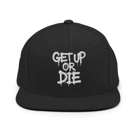Black-Get Up or Die Graffiti Tag Snapback from B.Different Clothing, front view, graffiti-inspired streetwear