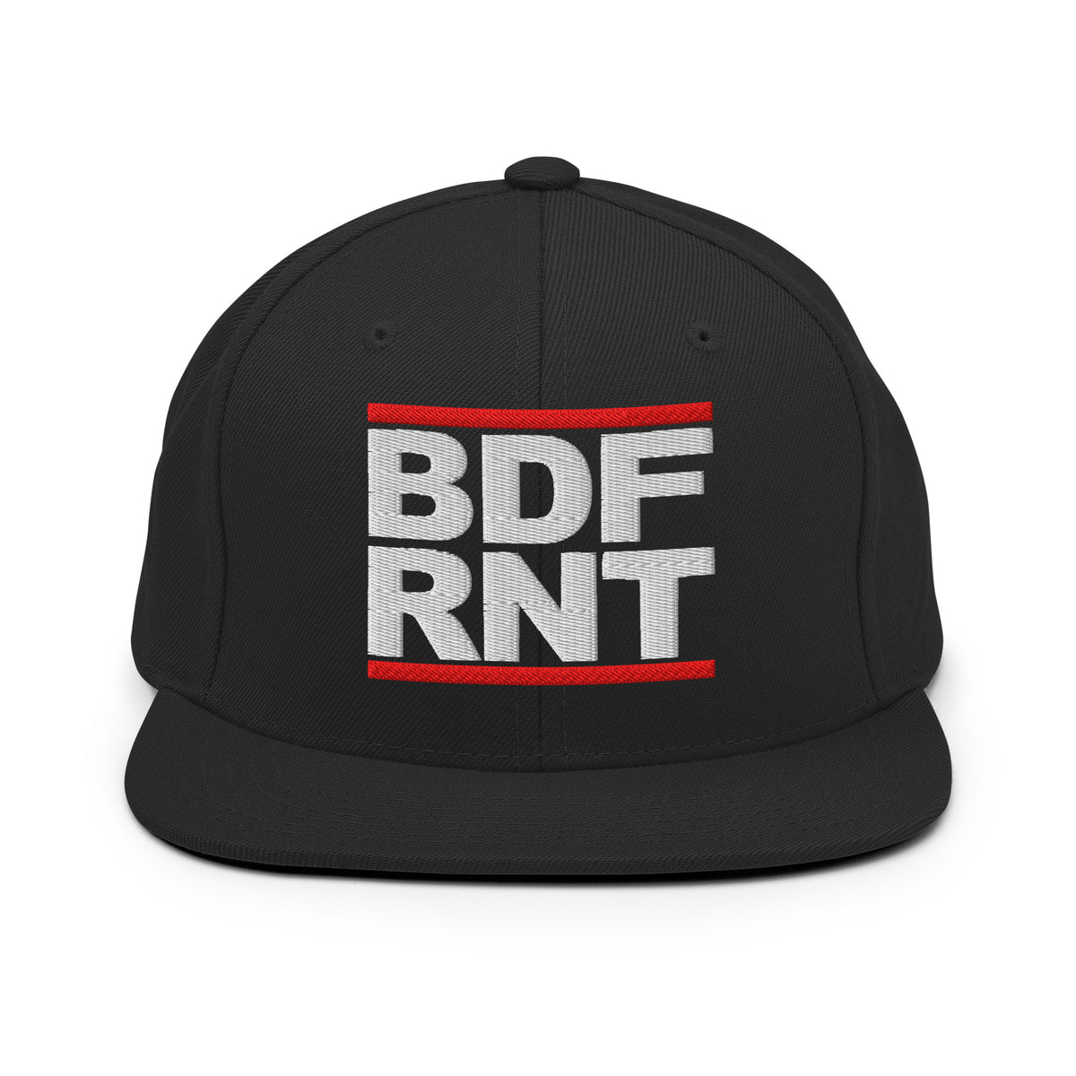 Black-BDFRNT OG Snapback Hat from B.Different Clothing, front view, graffiti-inspired streetwear