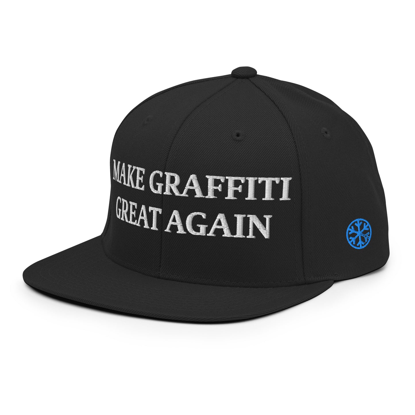 Black-Make Graffiti Great Again Snapback Hat from B.Different Clothing, 3/4 left view, graffiti-inspired streetwear