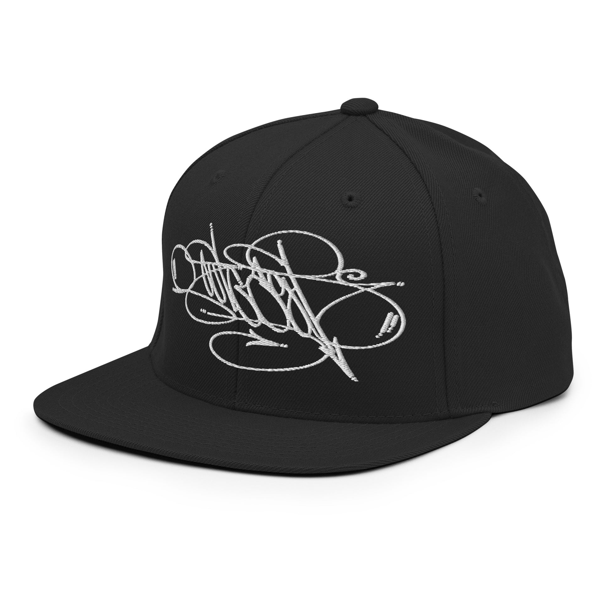 Black-Outcast Tag Snapback Hat by Graffiti Dad from B.Different Clothing, 3/4 left view, graffiti-inspired streetwear