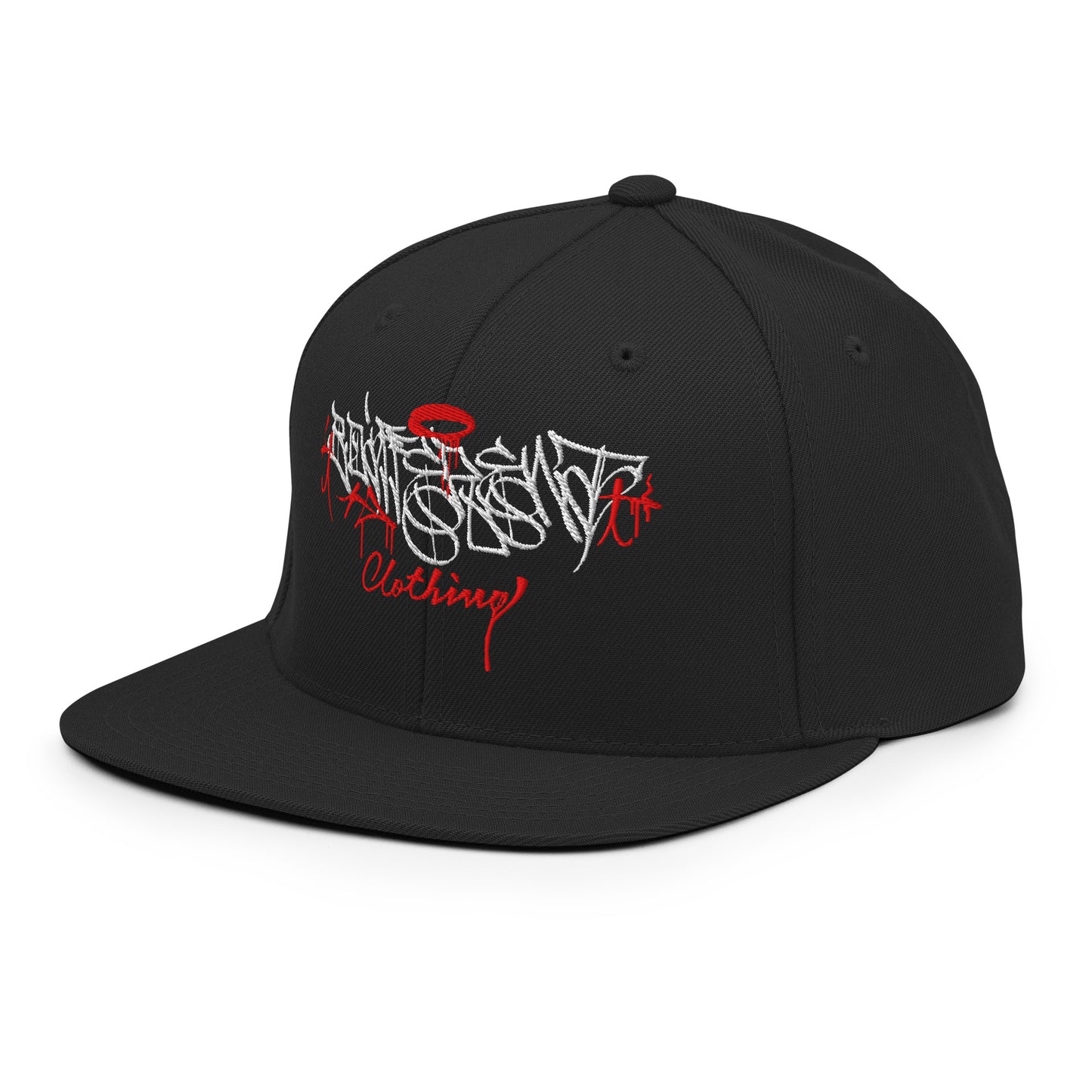 Black-Caos One Collab Graffiti Snapback Hat from B.Different Clothing, 3/4 left view, graffiti-inspired streetwear