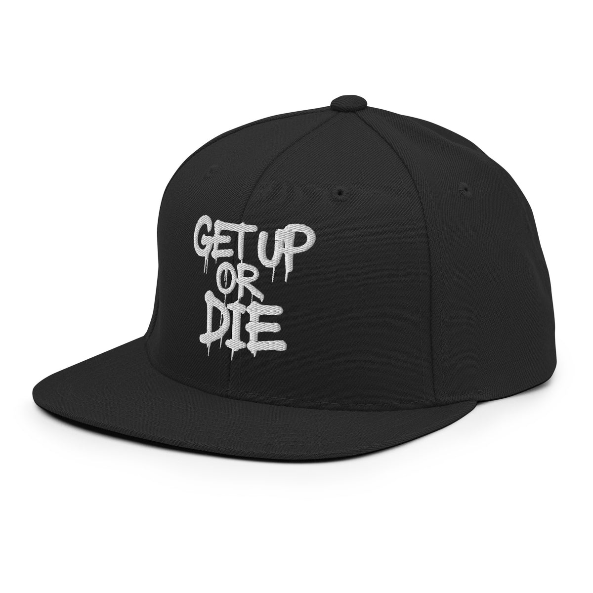 Black-Get Up or Die Graffiti Tag Snapback from B.Different Clothing, left front, graffiti-inspired streetwear
