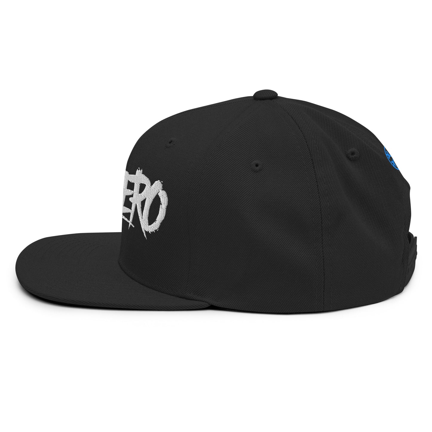 Black-Antihero Graffiti Tag Snapback Hat from B.Different Clothing, left view, graffiti-inspired streetwear