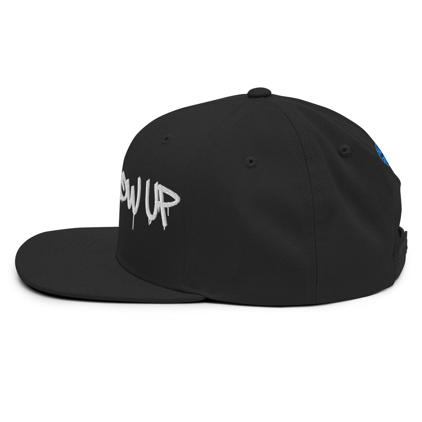 Black-Never Grow Up Graffiti Snapback Hat from B.Different Clothing, left side, graffiti-inspired streetwear